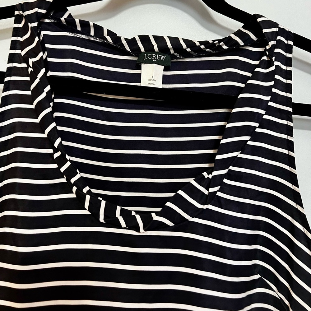 J. Crew 4 silk navy white striped sleeveless tank top - Picture 2 of 3